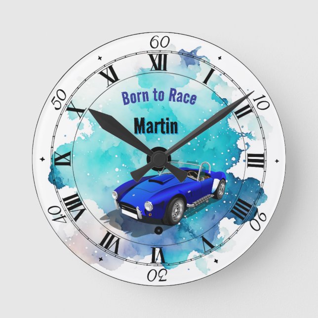 Horloge Ronde Classic Retro Blue Sports Voiture Anniversaire Ave (Recto)