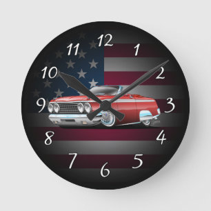 Horloge Ronde Classic Sixties American Convertible Cartoon