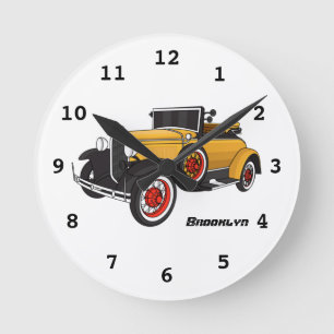 Horloge Ronde Classic yellow car 1931