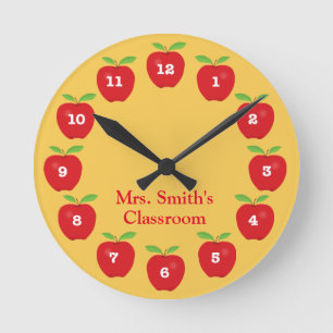 Horloge Ronde Classroom Clock with Apples on Yellow
