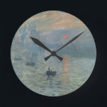 Horloge Ronde Claude Monet Impression Sunrise Soleil Levant<br><div class="desc">Peinture de paysage impressionniste par Claude Monet - Chefs-d'oeuvre classiques - Claude Monet Nature Painting Series - Impression Sunrise Soleil Levant</div>