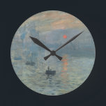 Horloge Ronde Claude Monet Impression Sunrise Soleil Levant<br><div class="desc">Peinture de paysage impressionniste par Claude Monet - Chefs-d'oeuvre classiques - Claude Monet Nature Painting Series - Impression Sunrise Soleil Levant</div>