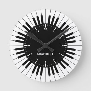 Horloge Ronde Clavier de piano noir et blanc moderne et élégant