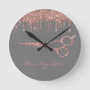 Horloge Ronde Clavier Rose Gold Drips Glitter Scissors