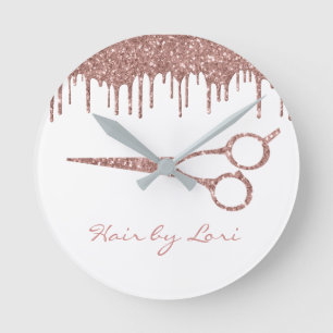 Horloge Ronde Clavier Rose Gold Drips Glitter Scissors