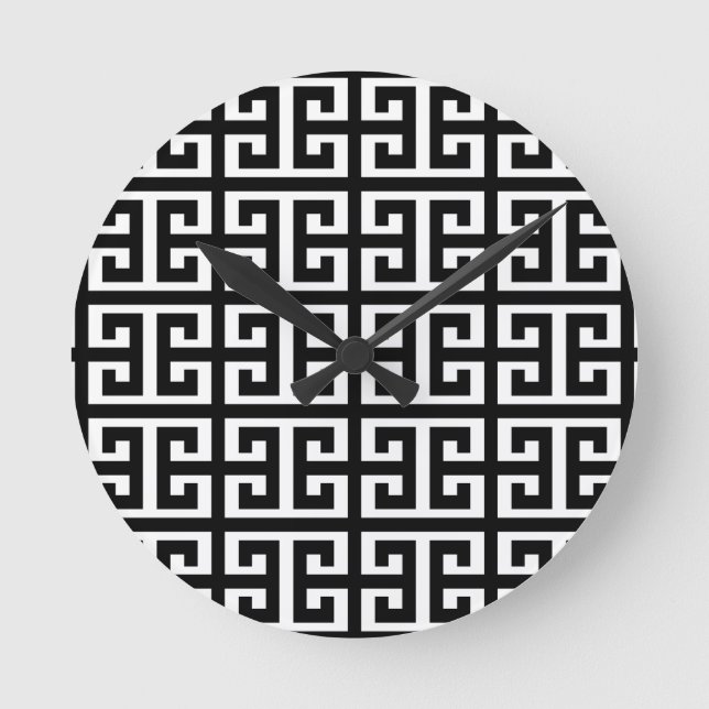 Horloge Ronde clé noire blanche grecque (Recto)