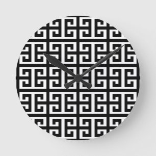 Horloge Ronde clé noire blanche grecque