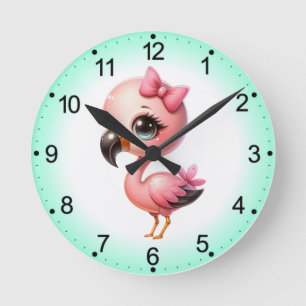 Horloge Ronde Clipart de dessin Flamant rose aquarelle