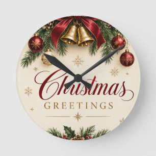 Horloge Ronde Cloche de Noël vintage dans le style de Noël de br
