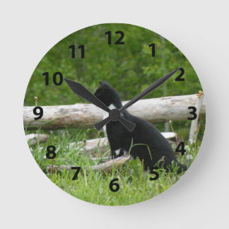 Horloge Ronde Clock Black and White Cat