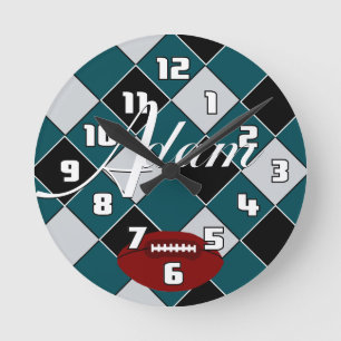 Horloge Ronde Clock Black Silver Checked