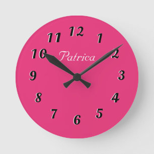 Horloge Ronde Clock Cute Fushia and White Personalized