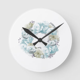 Horloge Ronde Clock Dusty Blue Wreath