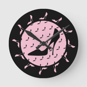 Horloge Ronde Clock High Heel Pink and Black Round