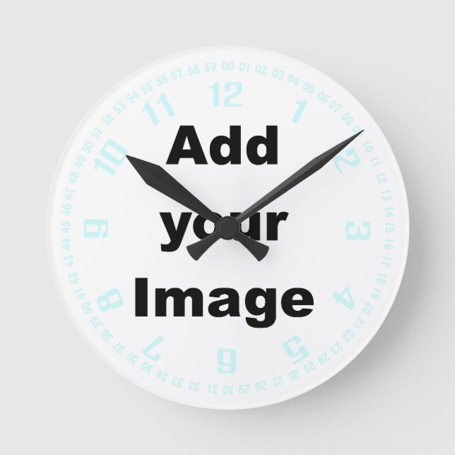 Horloge Ronde Clock template- Numbers & seconds pastel Add Image (Recto)