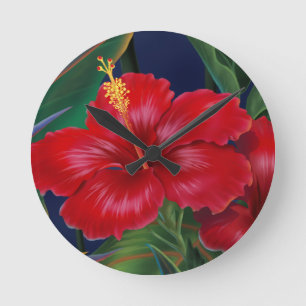 Horloge Ronde Clocks de Tropical Paradise Hibiscus