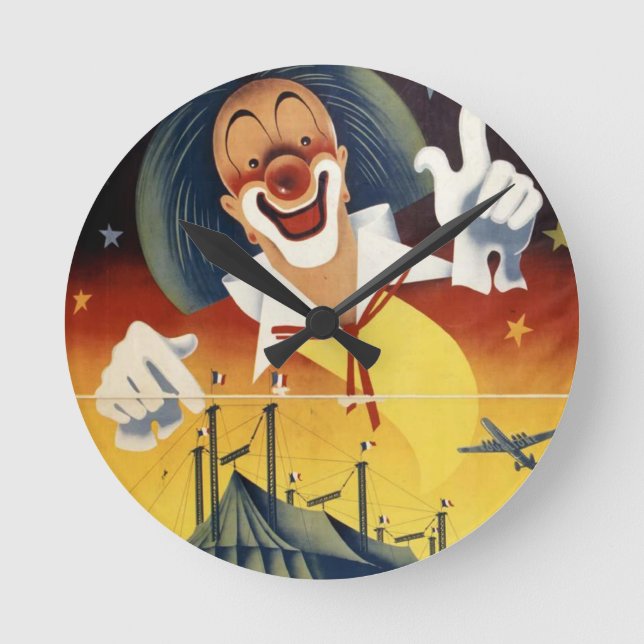 Horloge Ronde Clown de cirque vintage (Recto)