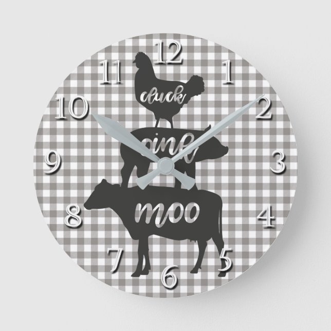 Horloge Ronde Cluck Oink Moo Chicken Cow Cow Farmhouse Cuisine (Recto)