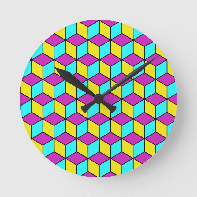 Horloge Ronde CMYK CUBE cubes célèbres illusion motif géométriqu (Recto)