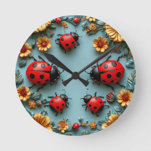 Horloge Ronde Coccinelles colorées