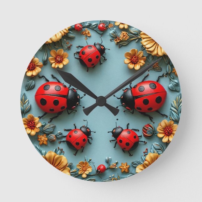 Horloge Ronde Coccinelles colorées (Recto)