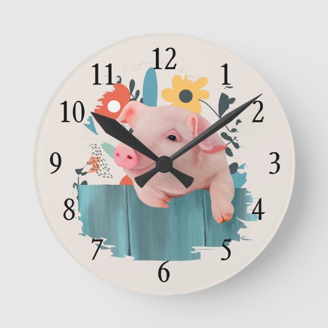 Horloge Ronde Cochon de bébé convivial | Bébés mignons animaux (Recto)