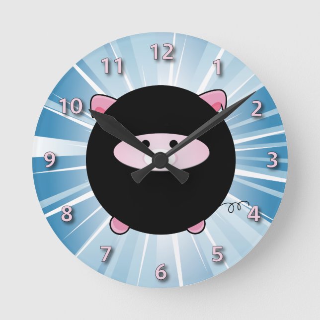 Horloge Ronde Cochon de Ninja en bleu (Recto)