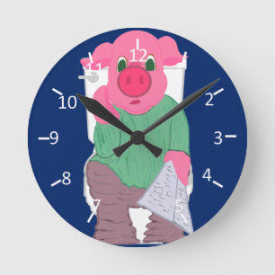 Horloge Ronde Cochon sur les toilettes