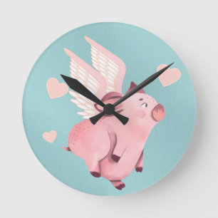 Horloge Ronde Cochon volant mignon avec ailes quand les porcs vo
