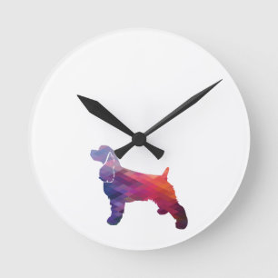 Horloge Ronde Cocker Spaniel Chien Silhouette Motif géométrique
