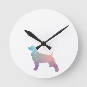 Horloge Ronde Cocker Spaniel Chien Silhouette Motif géométrique