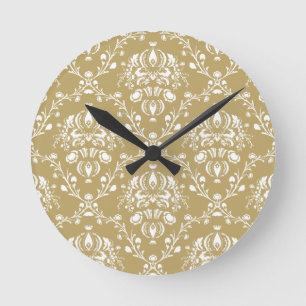 Horloge Ronde Cocoa and Cream Damask