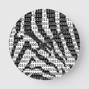 Horloge Ronde Code binaire Zebra noir et blanc