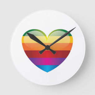 Horloge Ronde Coeur arc-en-ciel