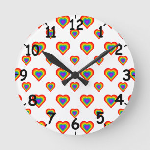 Horloge Ronde Coeur arc-en-ciel