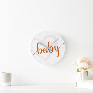 Horloge Ronde Coeur bébé Automne Brûlé Orange Flourdissant Scr