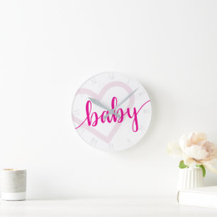 Horloge Ronde Coeur bébé   Script de floraison rose chaud