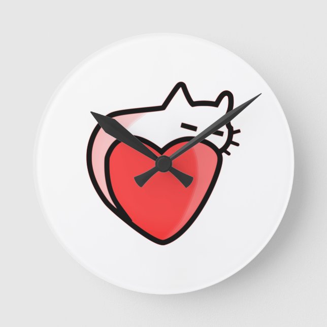 Horloge Ronde Cœur, Chat, Amour (Recto)