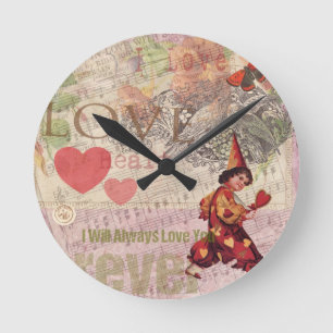 Horloge Ronde Cœur d'amour Chérubin de la Saint-Valentin
