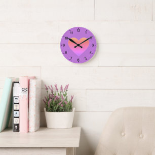 Horloge Ronde Cœur d'amour rose chaud