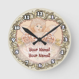 Horloge Ronde Cœur d'ange chérubin