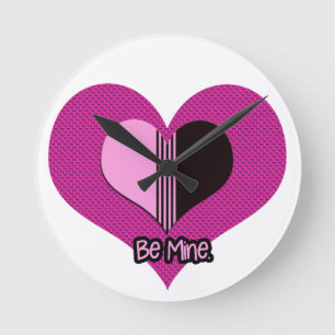 Horloge Ronde Cœur de la Saint-Valentin rose et noir Soyez à moi