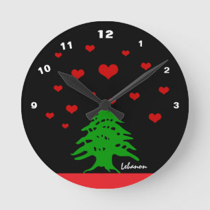 Horloge Ronde Coeur du Liban & drapeau libanais / Amour