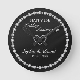 Horloge Ronde Coeur en diamants argentés