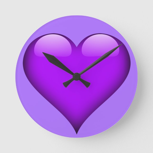 Horloge Ronde Coeur en verre violet personnalisable (Recto)