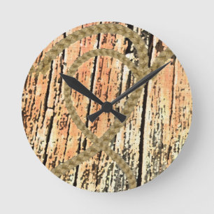 Horloge Ronde Cœur entrelacés corde d'amour cœur bois bois