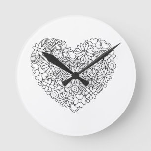 Horloge Ronde Coeur floral