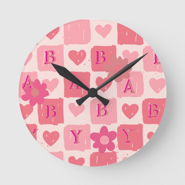 Horloge Ronde Cœur rose bébé  (Recto)