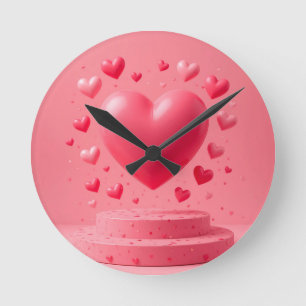 Horloge Ronde Cœur rose brillant