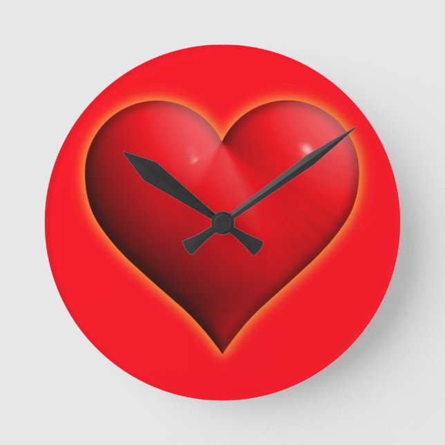 Horloge Ronde Coeur rouge 3-D brillant (Recto)